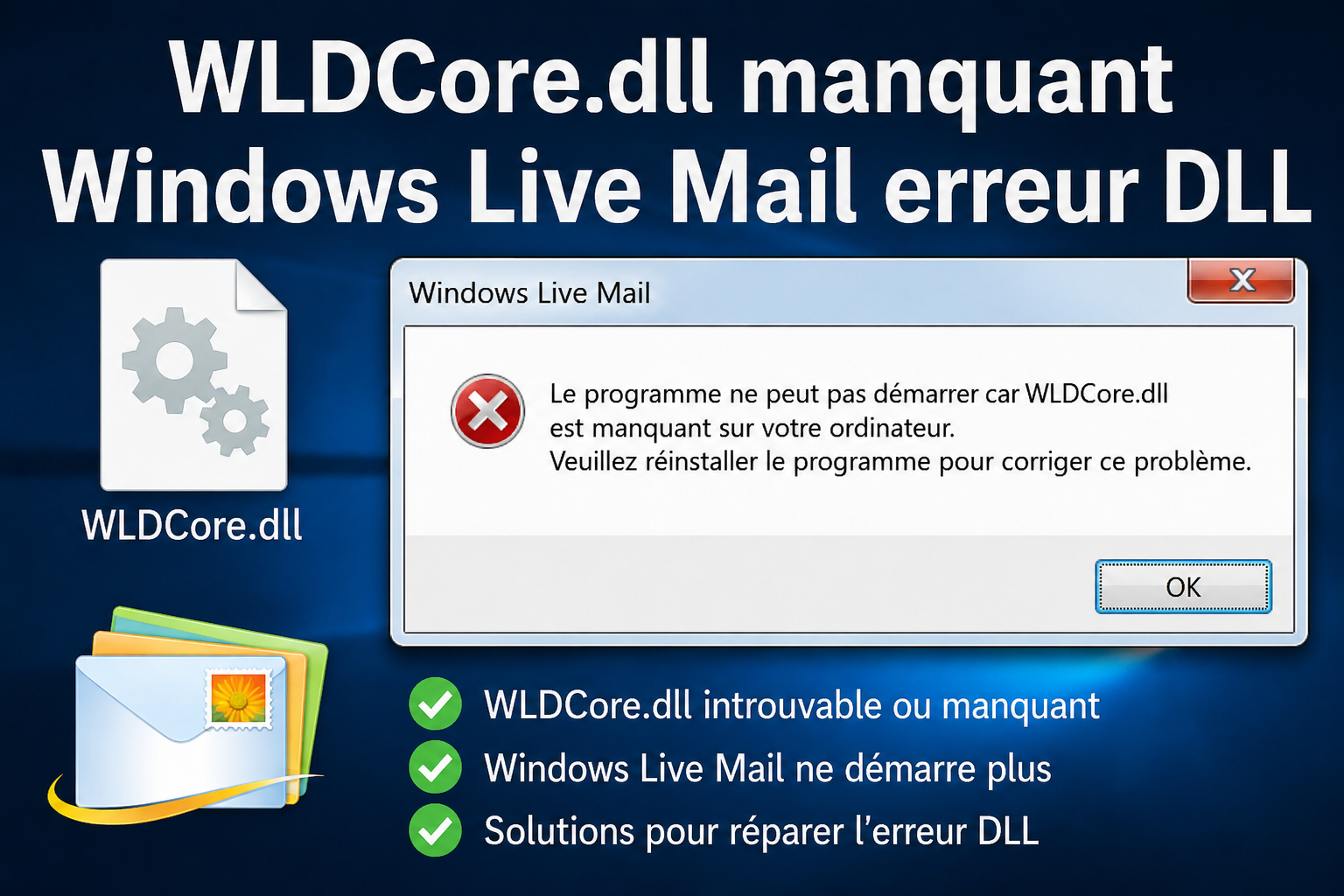 WLDCore.dll manquant Windows Live Mail erreur DLL