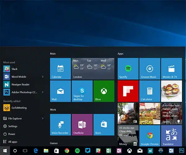 Menu démarrer Windows 10