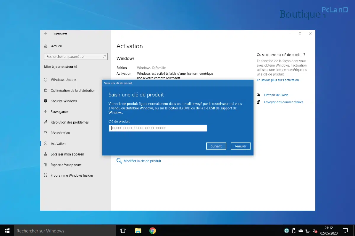 Activer Windows 10 à l'aide de ma clé produit