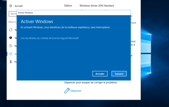activer Windows server 2016 activation