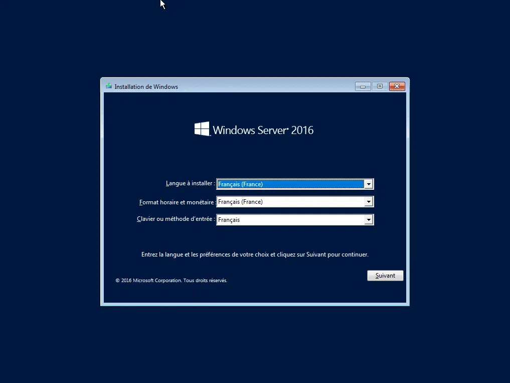 installation de Windows server 2016 sans interface graphique