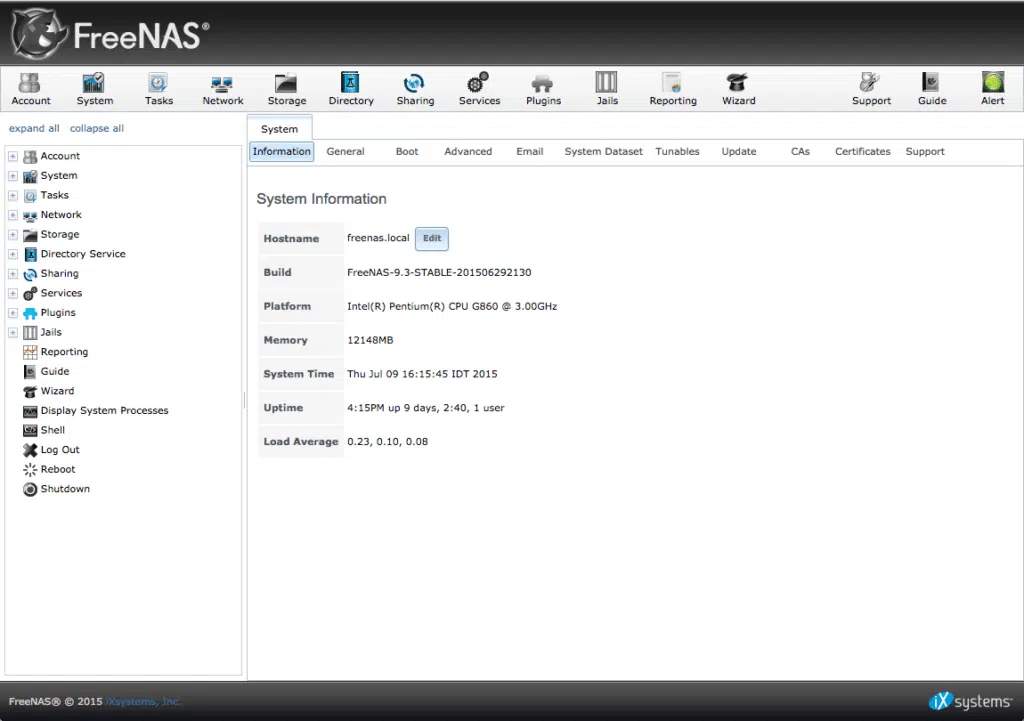 interface web Freenas