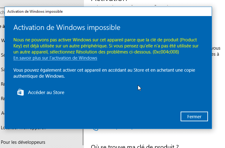 Réinitialiser l'activation de Windows