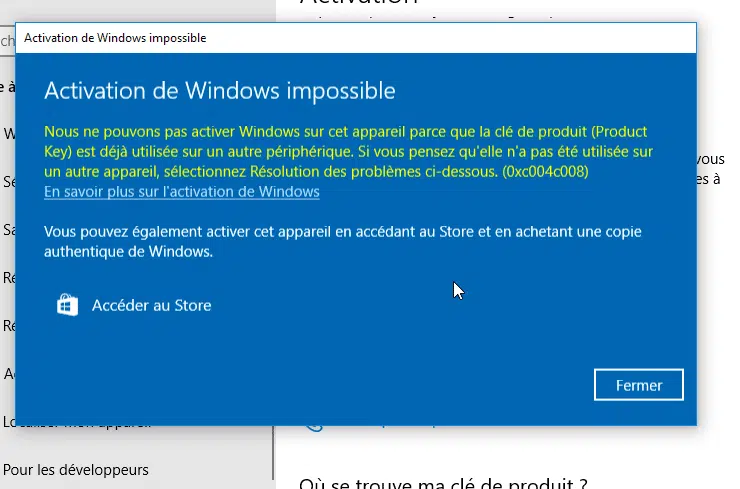 Réinitialiser l'activation de Windows