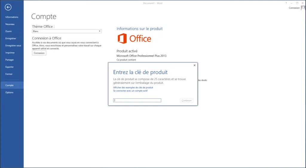 activation d'office 2016 standard