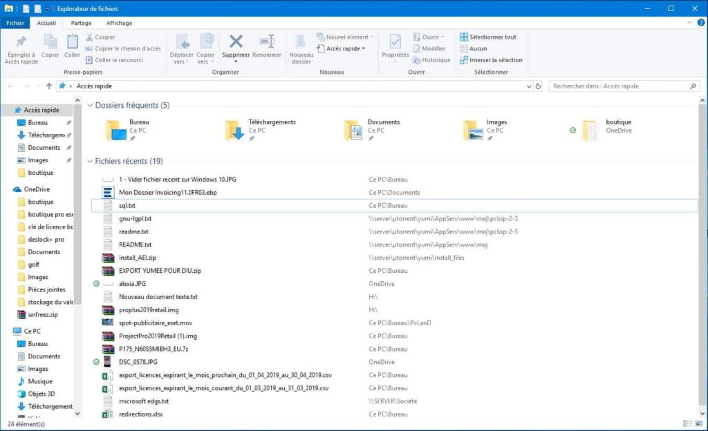 1 - Vider fichier recents sur Windows 10
