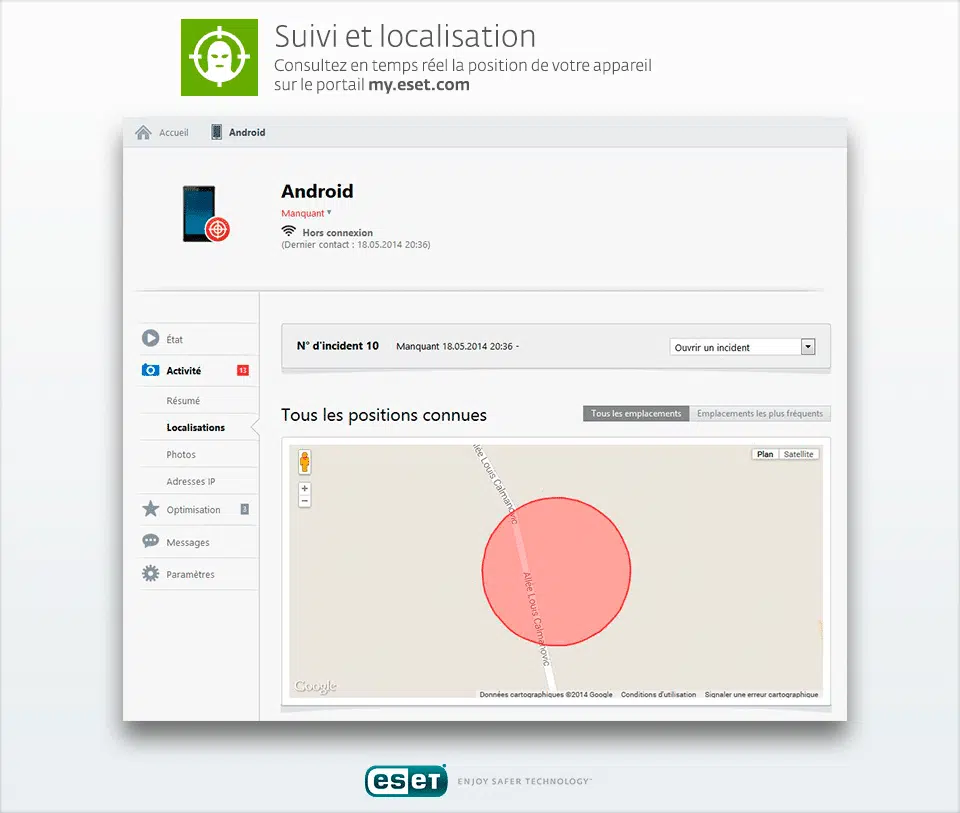 ESET suivi localisation