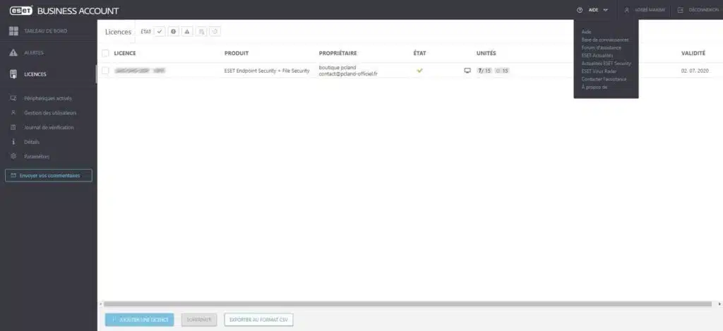 Licences de ESET Business Account