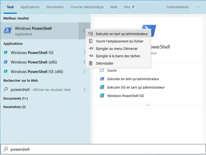 Comment ouvrir powershell