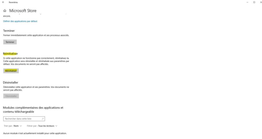 Faire reset Windows Store Faire reset Windows Store