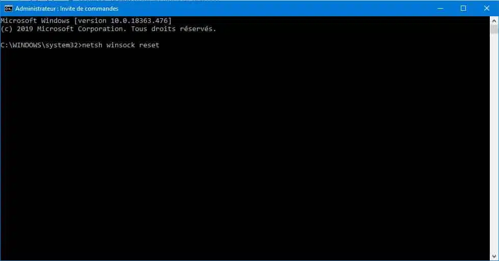netsh winsock reset