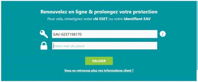 Renouveler ma clé de produit ESET sur la Boutique ESET avec nom d'utilisateur