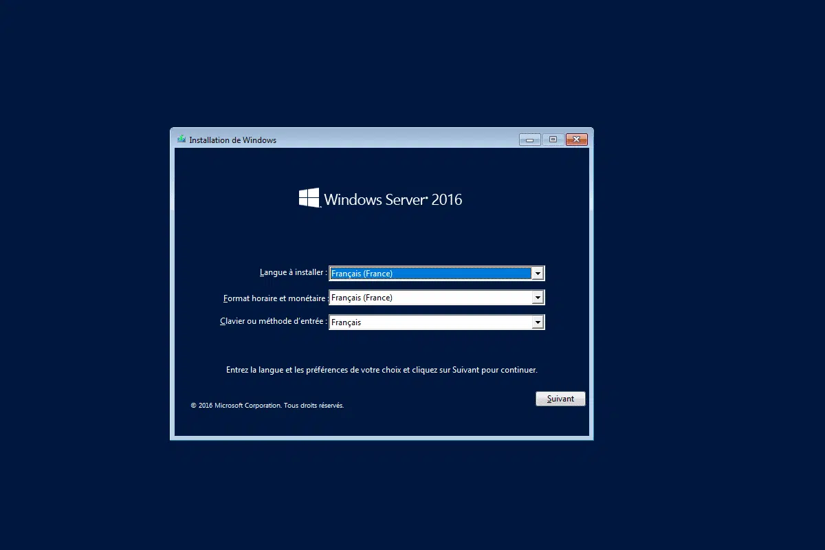 Comment installer Windows server 2016