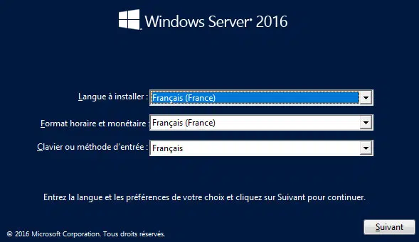 installer windows server 2016