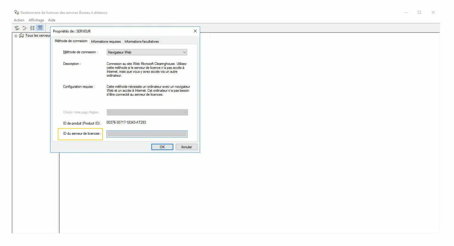 Comment trouver l'ID de Windows server CAL RDS TSE