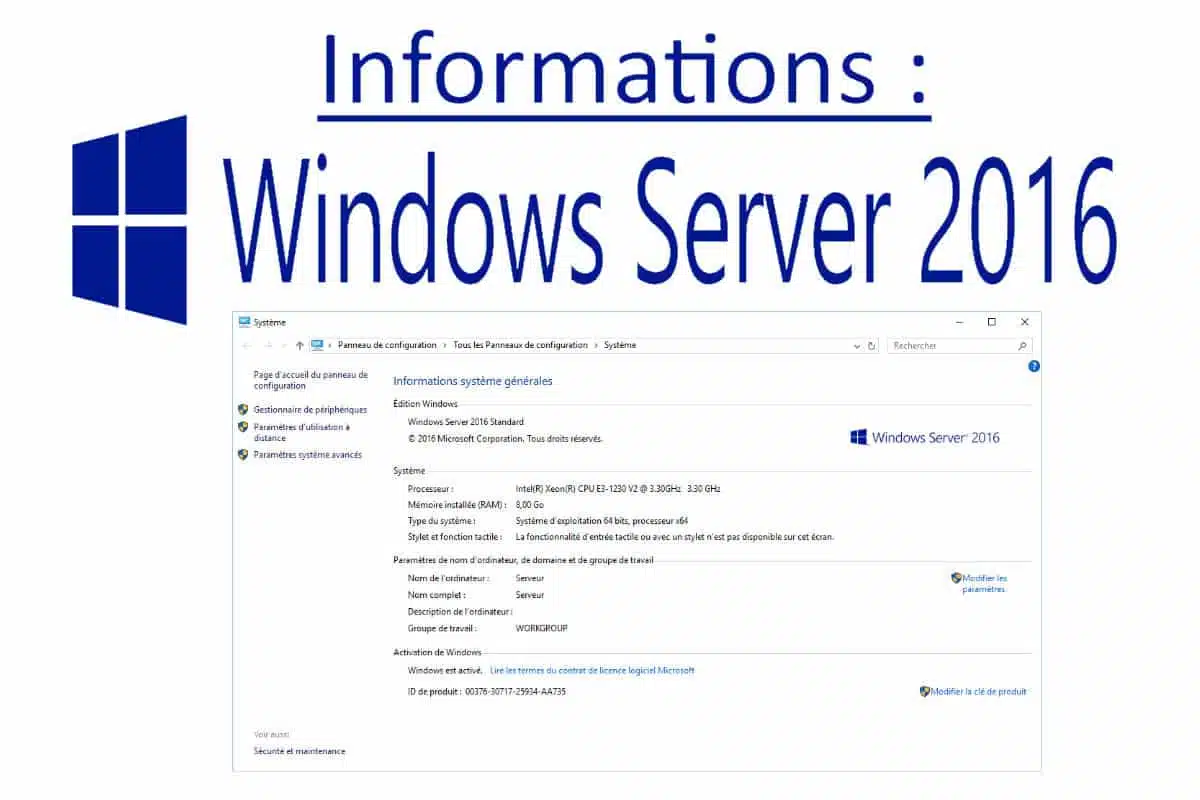 Informations sur les Windows server 2016