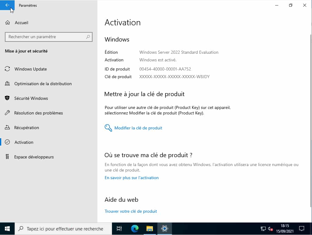 activation clé Microsoft Windows Server 2022 standard
