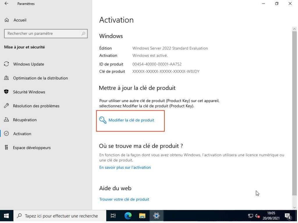 activation de Windows Server 2022 standard activation de Windows Server 2022 standard