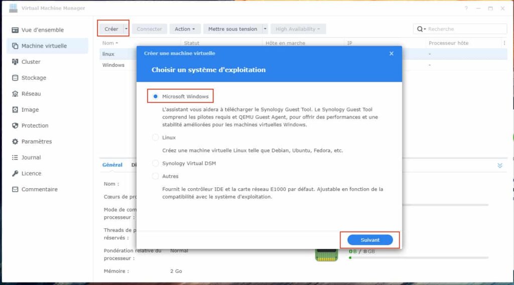 01 - virtual machine manager VM Windows sur un NAS Synology