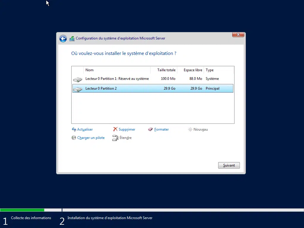 Où voulez-vous installer le Windows server