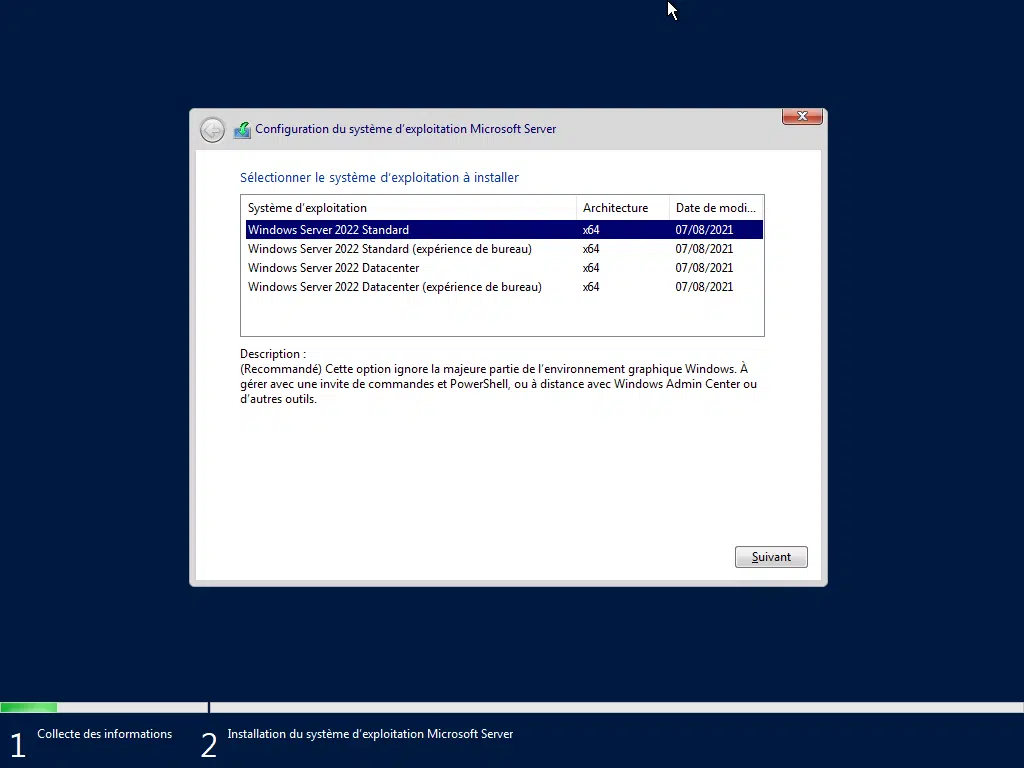 Comment installer Windows server 2022 standard