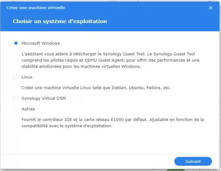 créé une VM Microsoft Windows sur un NAS synology