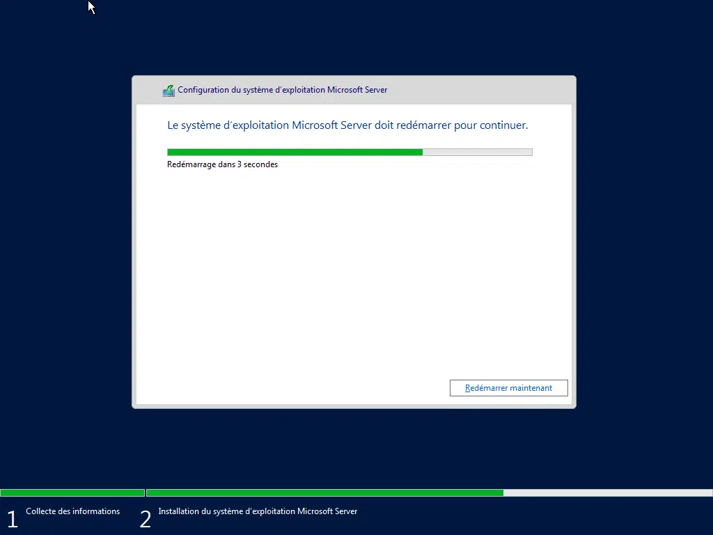 redémarrage de l'installation de windows server