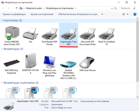 Renommer l’imprimante PDF de Windows 10