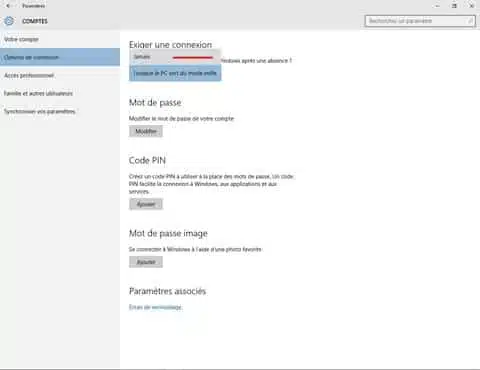 supprimer le mot de passe en sortie de veille sur Windows 10