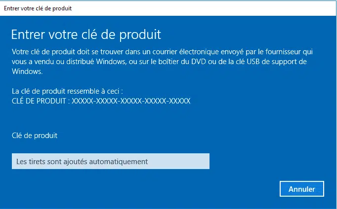 Impossible de modifier la clé de produit Windows Server 2019