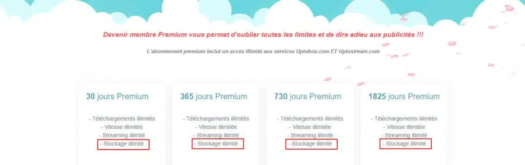 Espace de stockage Illimité sur uptobox