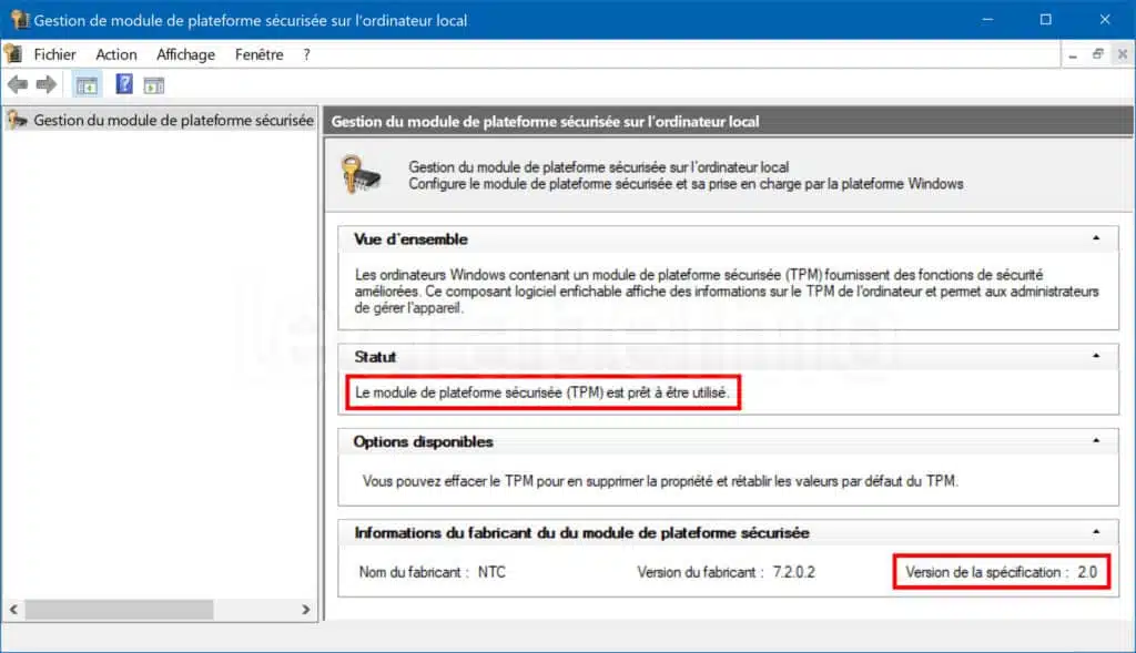 Gestion de module de plateforme sécurisées dur l'ordinateur local tpm