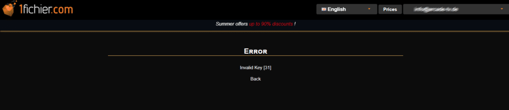 clé voucher 1fichier.com Invalid Key [31]