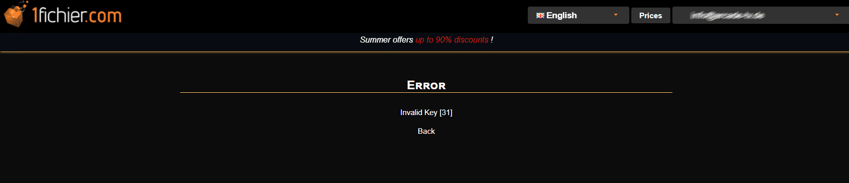 clé voucher 1fichier.com Invalid Key [31]