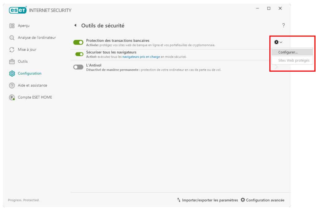 03 - contour vert d'ESET du navigateur internet contour vert d'ESET du navigateur internet