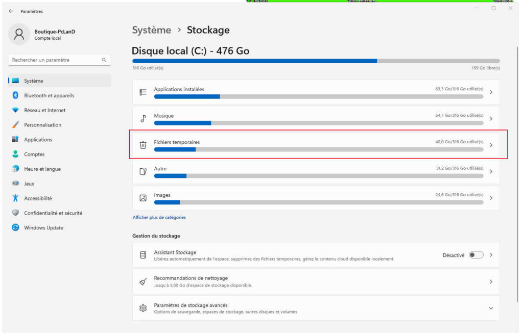 système > stockage > fichiers temporaires système > stockage > fichiers temporaires