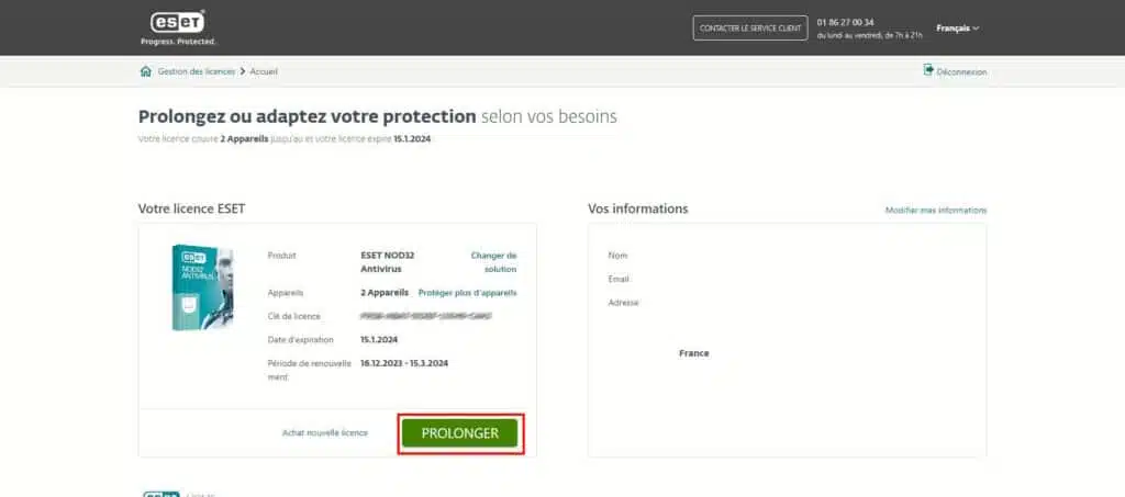 Prolongez ou adaptez votre protection, je souhaite renouveler ma licence ESET, comment faire ?