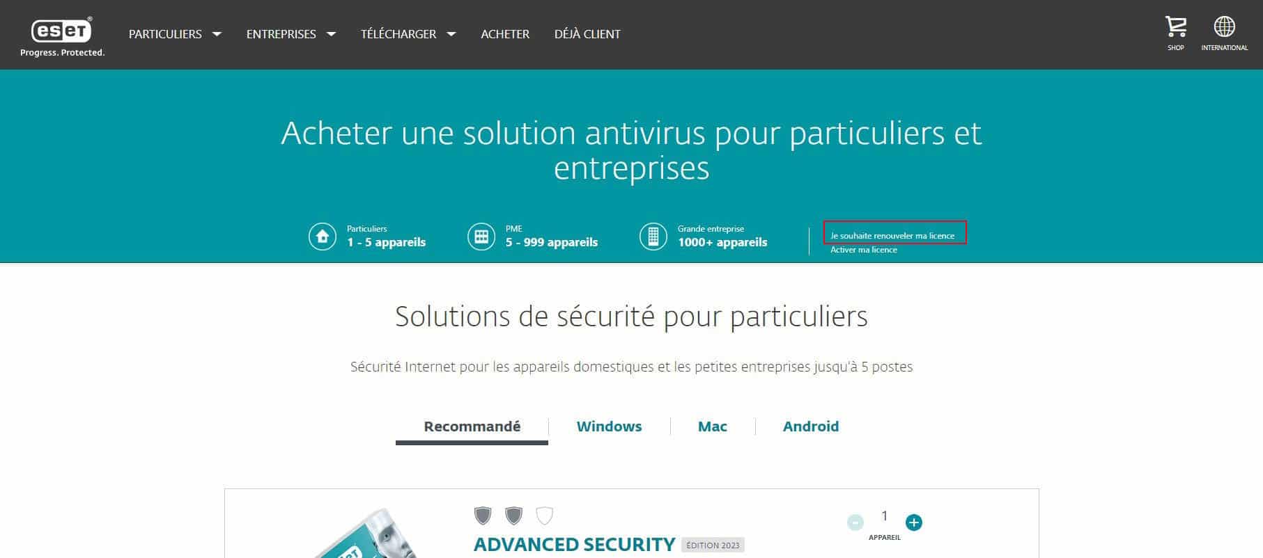 Je souhaite renouveler ma licence ESET, comment faire ?