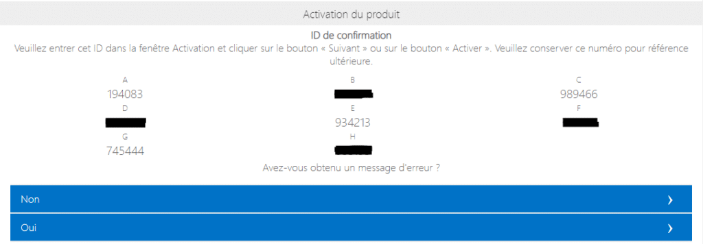 En retour, vous recevez votre ID de confirmation