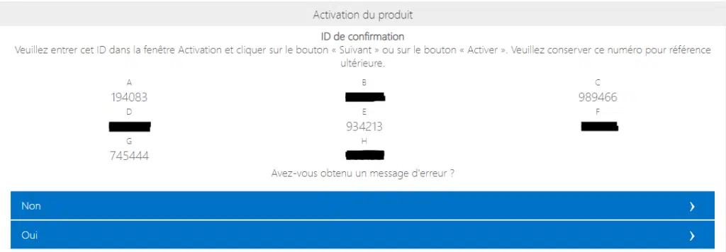 En retour, vous recevez votre ID de confirmation