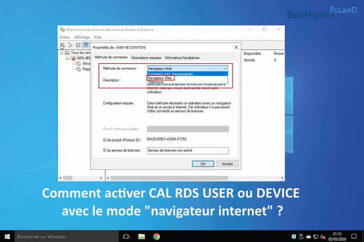 Comment activer CAL RDS USER ou DEVICE avec le mode "navigateur internet"