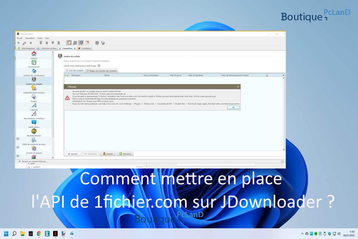 Comment mettre en place l'API de 1fichier.com sur JDownloader