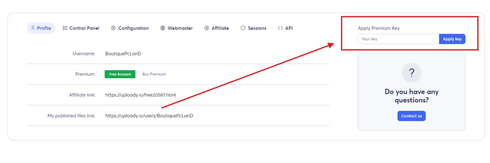 activation voucher Premium uploady