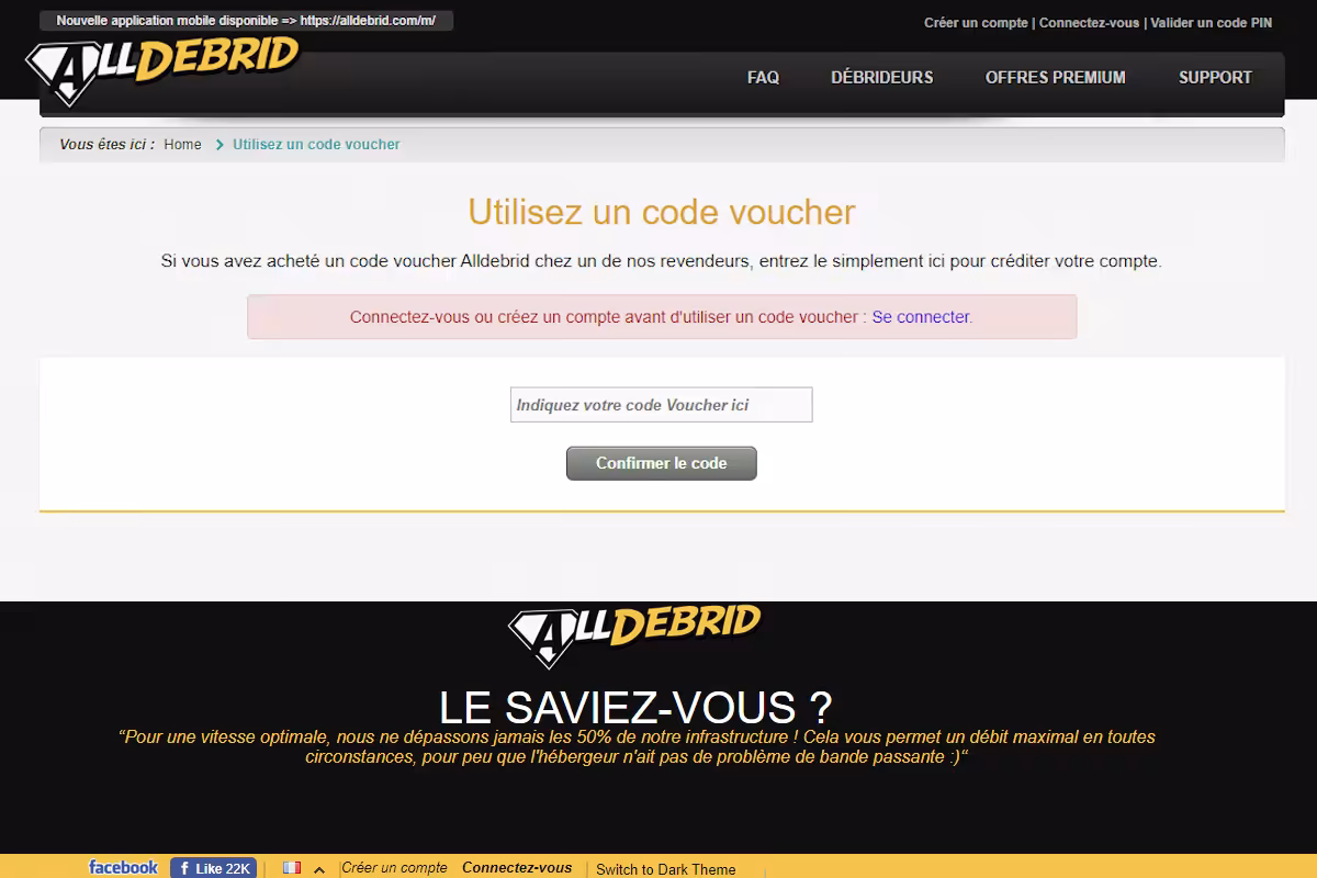 activer un code voucher Alldebrid