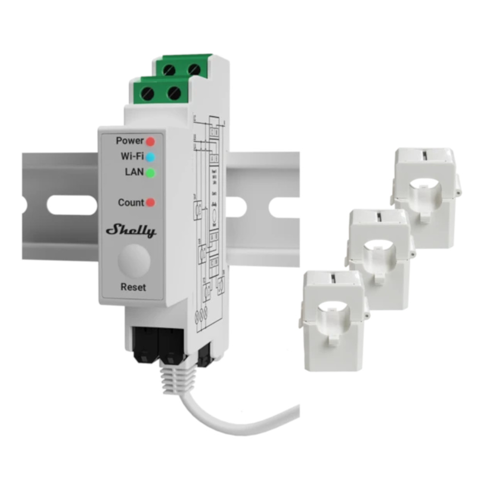 Shelly Pro 3EM compteur energie triphase 120A avec tores inclus