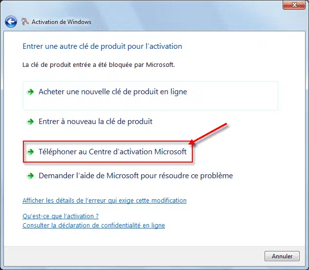 Activation de Windows 7