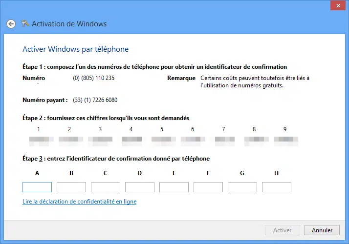 Activation de Windows 8