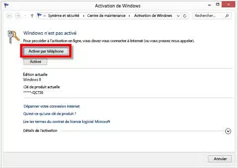 Activation de Windows 8